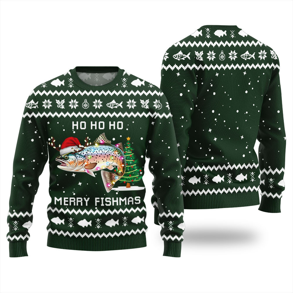 Ho Ho Ho Merry Fishmas Fishing Ugly Sweater Warm and Comfy Sweater for Winter Days