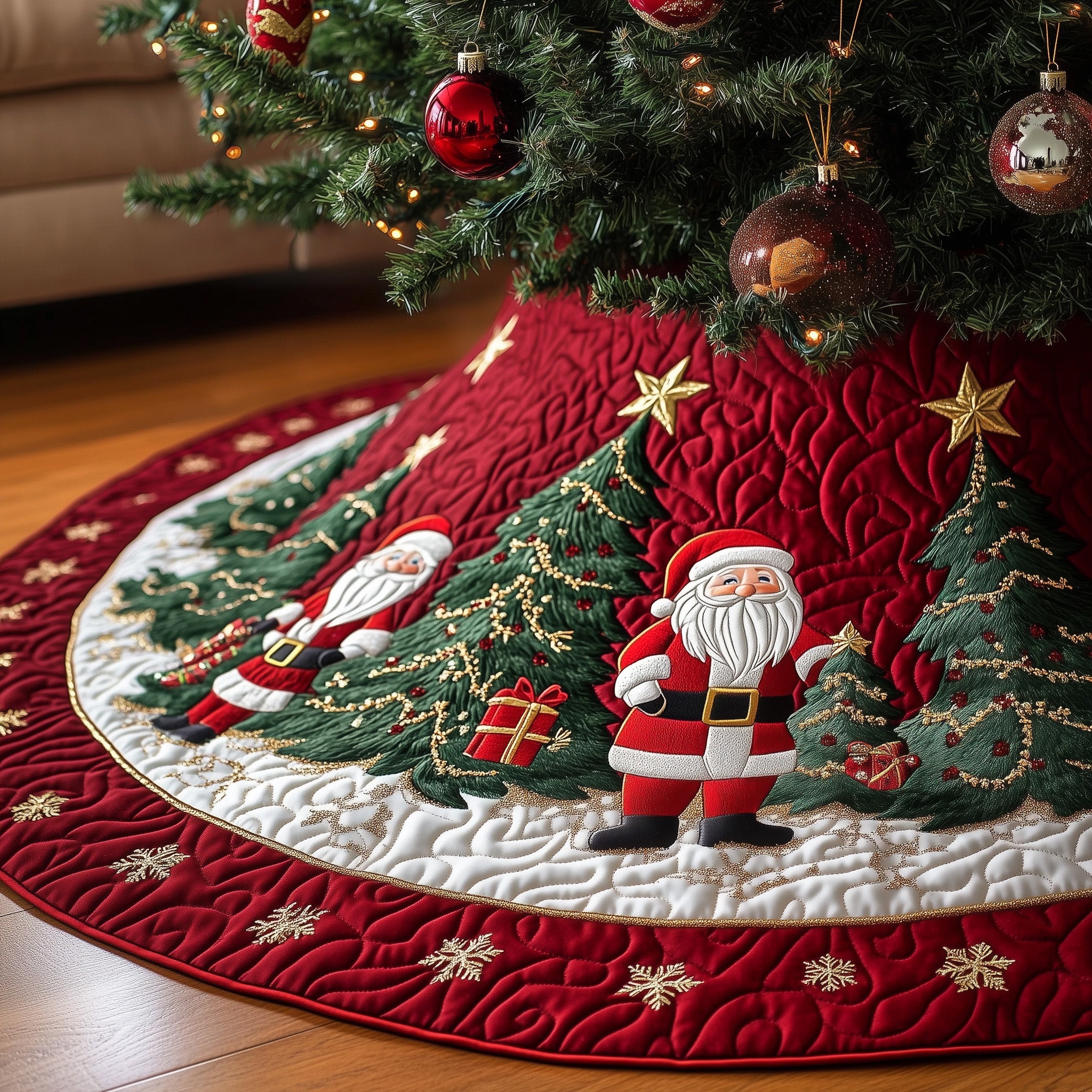Ho Ho Ho Quilted Tree Skirt Elegant Christmas Tree Decor Merch