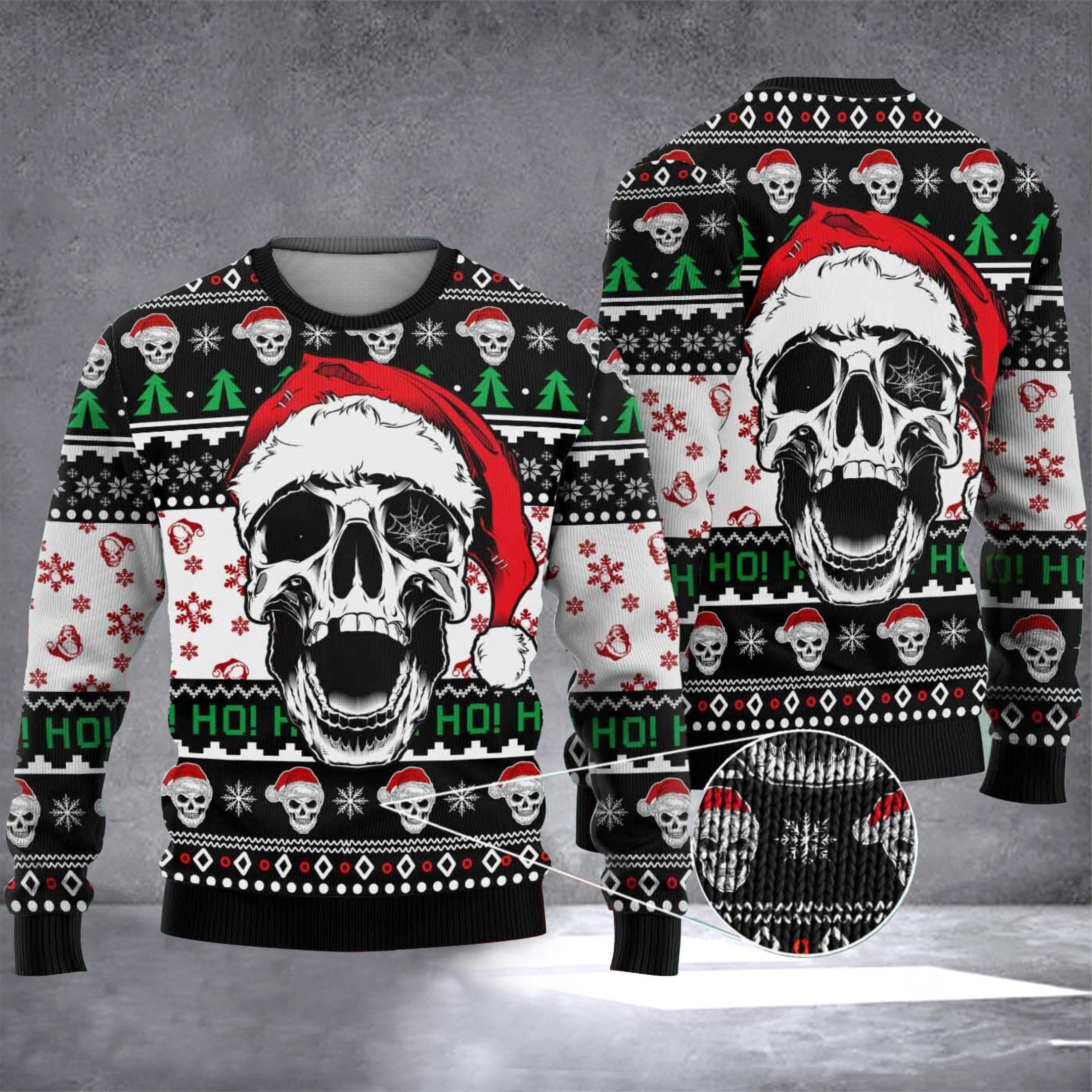 Ho Ho Ho Skull Ugly Christmas Sweater Skull Wearing Santa Hat Funny Xmas Sweater 2024 Ho Ho Ho Skull Ugly Christmas Sweater Skull Wearing Santa Hat Funny Xmas Sweater 2024