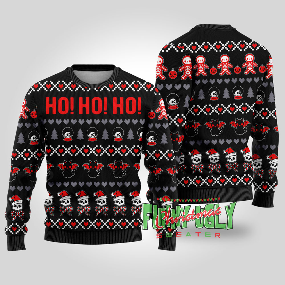 Ho Ho Ho Spooky Funny Christmas Sweater Black Casual Winter Sweatshirt for Daily Comfort