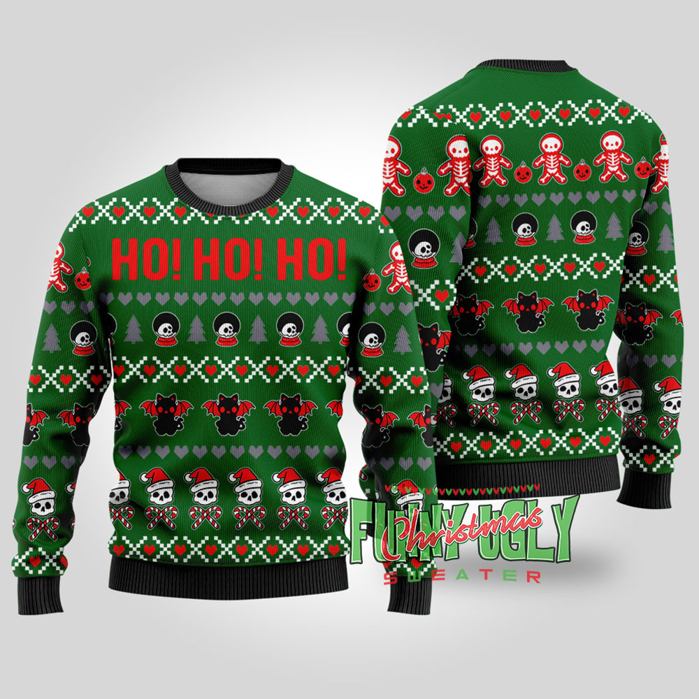 Ho Ho Ho Spooky Funny Christmas Sweater Forest Green Classic Holiday Sweater for Festive Looks