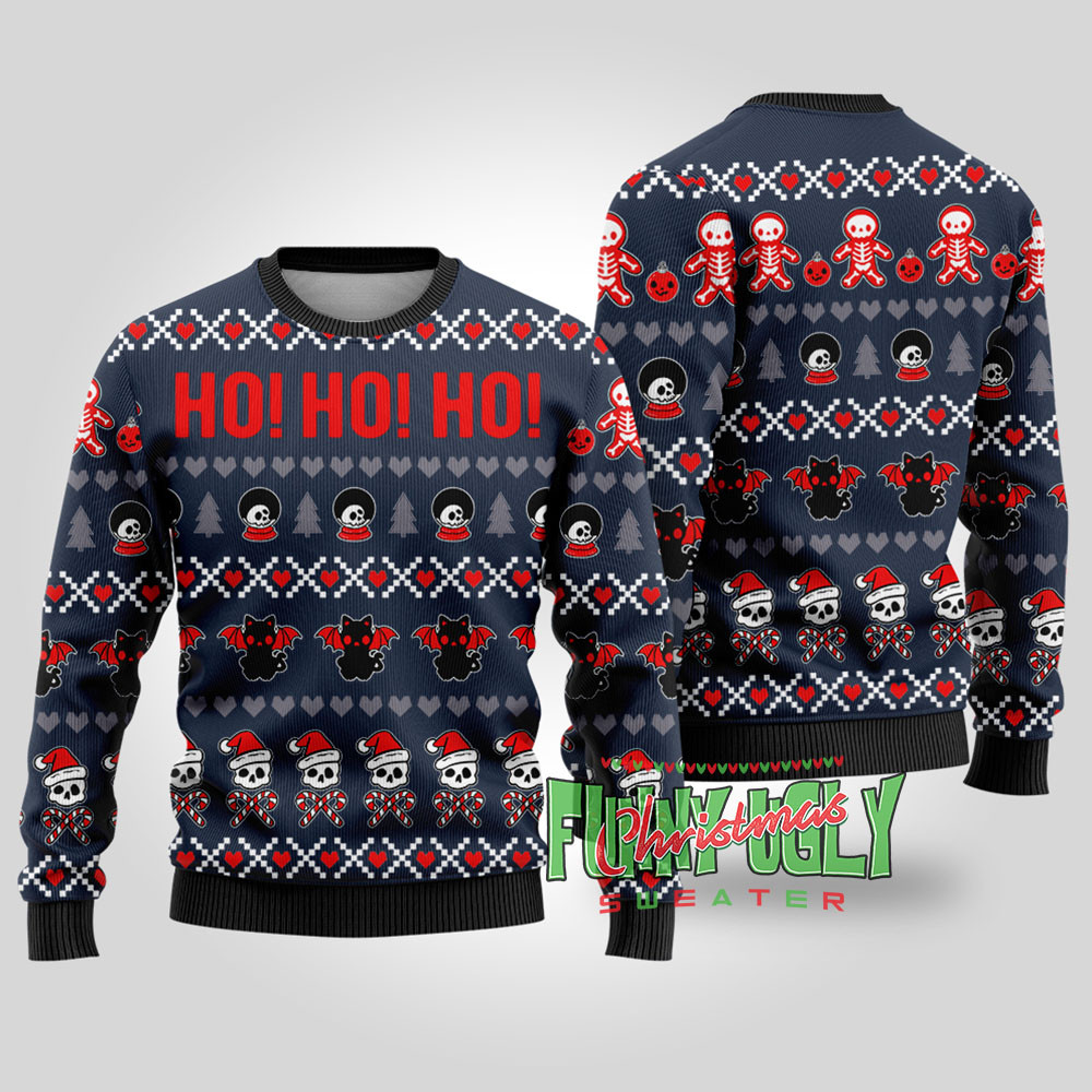 Ho Ho Ho Spooky Funny Christmas Sweater Navy Casual Winter Sweatshirt for Daily Comfort
