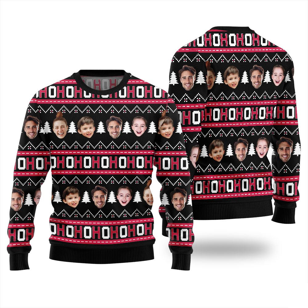 Ho Ho Ho Ugly Christmas Sweater Custom Many Faces Ugly Christmas Sweater For Men