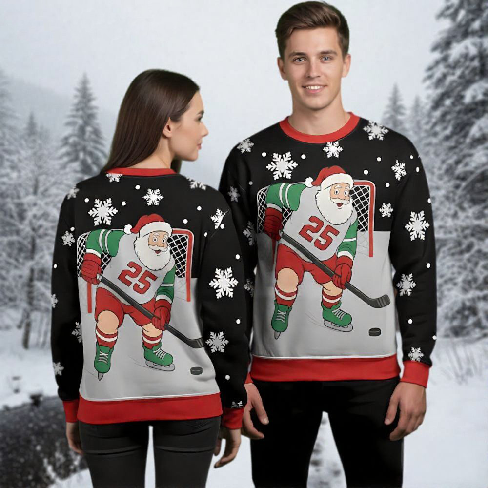 Hockey Santa Ugly Christmas Sweater Xmas Themed Christmas Clothing Xmas Gift For Santa Lovers