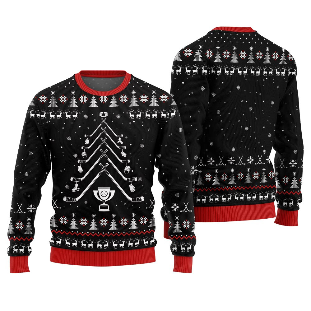 Hockey Stick Tree Christmas Sweater Heartwarming Christmas Gift Sweater for Him or Her