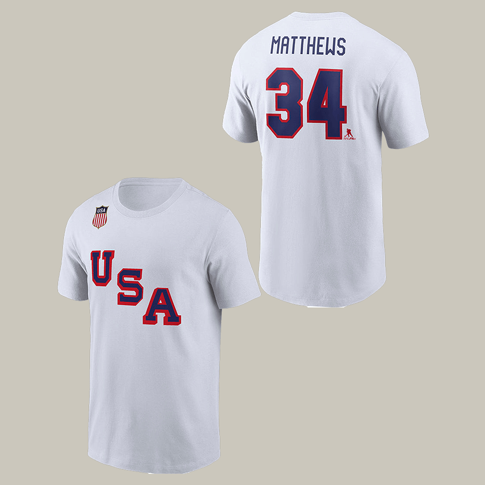 Hockey Team USA 2026 Auston Matthews 34 T-Shirt Milano Cortina 2026 Winter Olympic Clothes