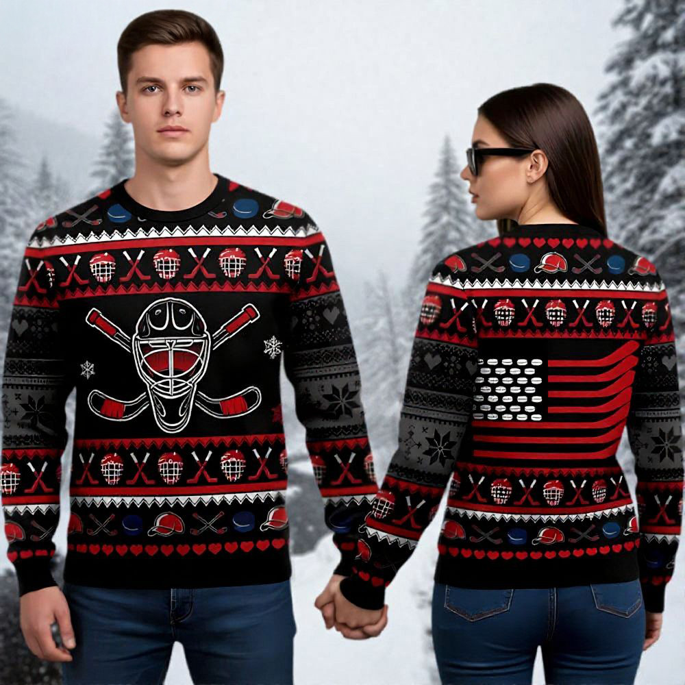Hockey Ugly Christmas Sweater Sport Themed Christmas Clothing Xmas Gift For Hockey Lovers