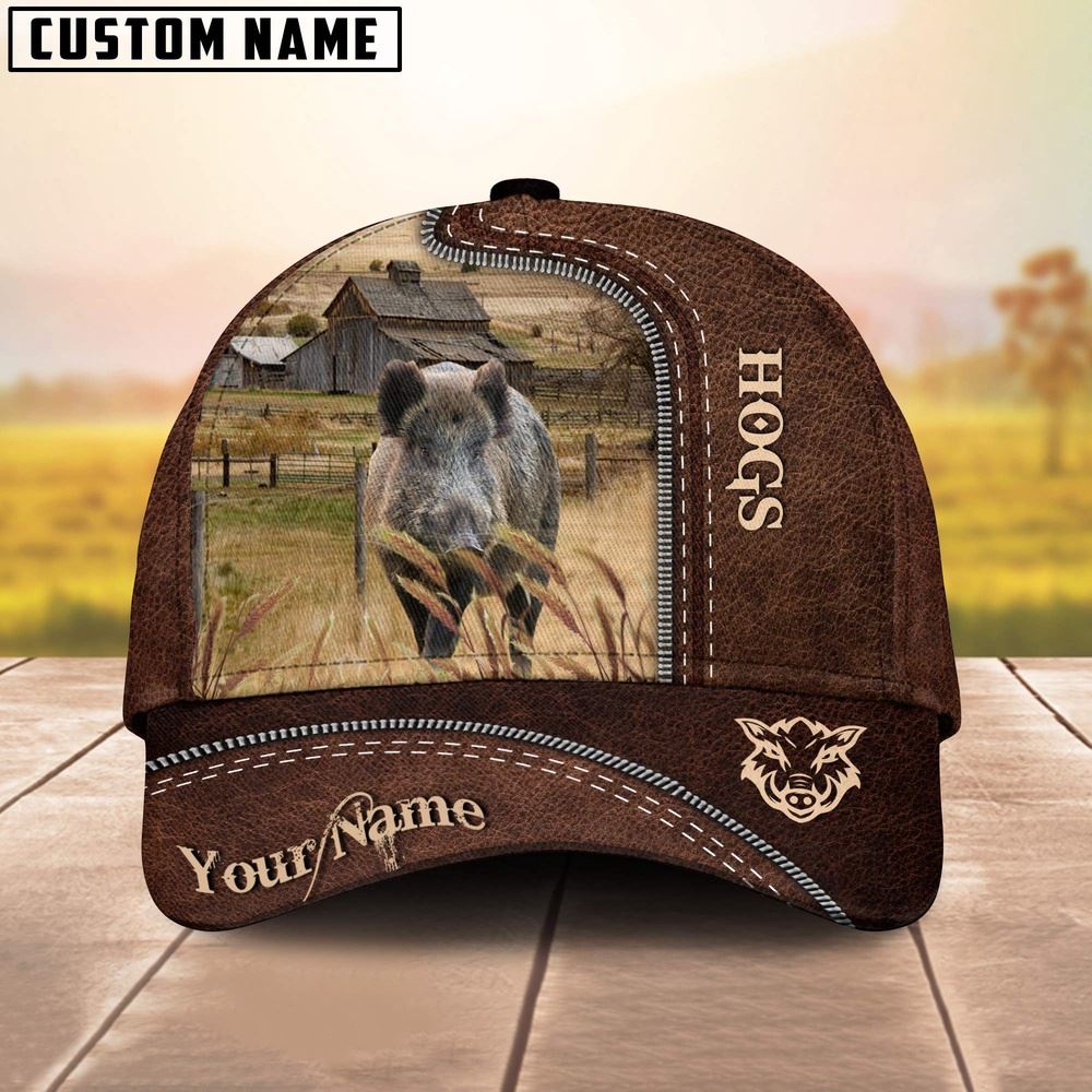 Hogs Customized Name Leather Pattern Cap Farm Cap Farmer Baseball Cap Gift For Farmer