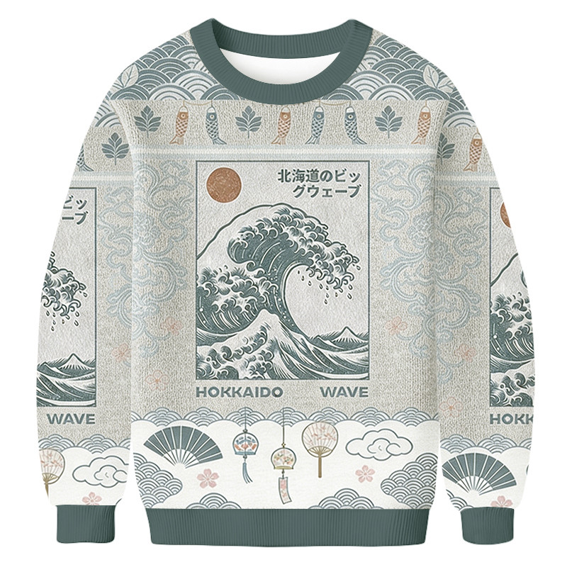 Hokkaido Wave Pattern Ugly Sweater Trendy Fashion Holiday Clothing Gifts For Him
