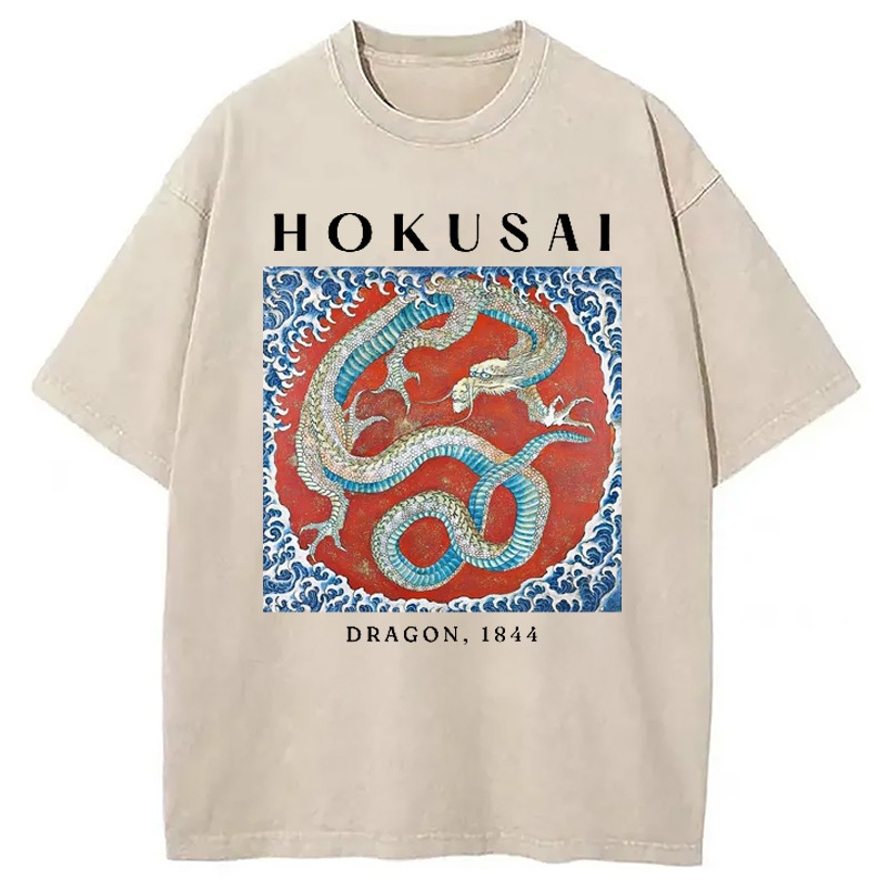 Hokusai Japanese Dragon Washed T-Shirt Unisex Streetwear Graphic Style Gifts For Best Friend