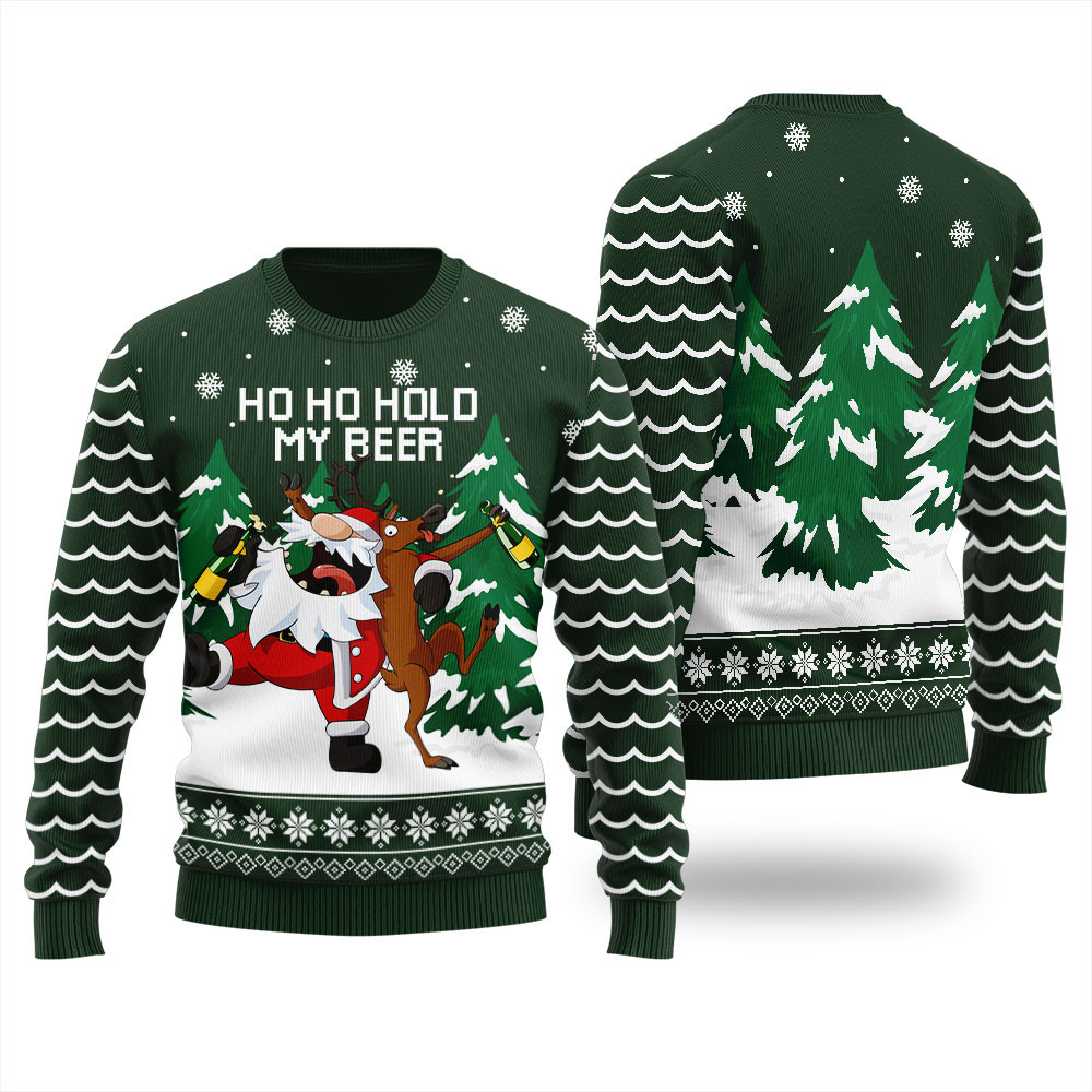 Hold My Beer Drunk Santa Reindeer Mens Funny Christmas Sweater Best Gift Idea for Christmas Enthusiasts