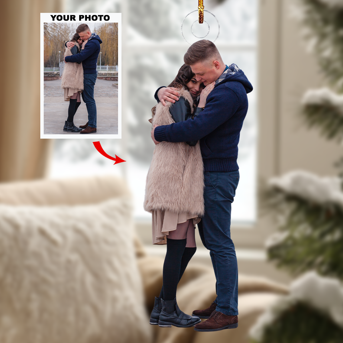 Holding Us Personalized Photo Mica Ornament Christmas Gift For Couple Family Members