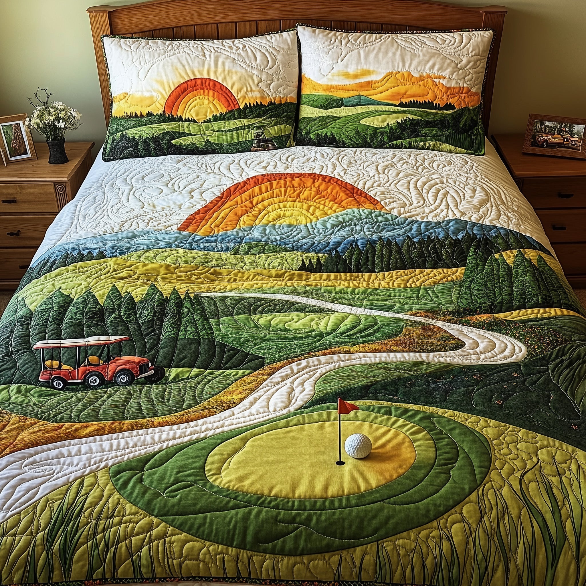 Hole Sunset Quilted Bedding Set Duvet Cover Merchandise Best Gifts For Female Golfers