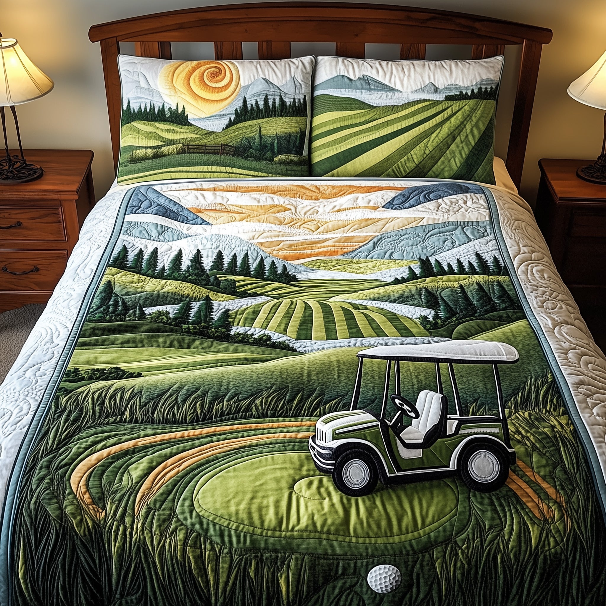 Hole Sunset Quilted Bedding Set Duvet Cover Merchandise Gifts For New Golfers