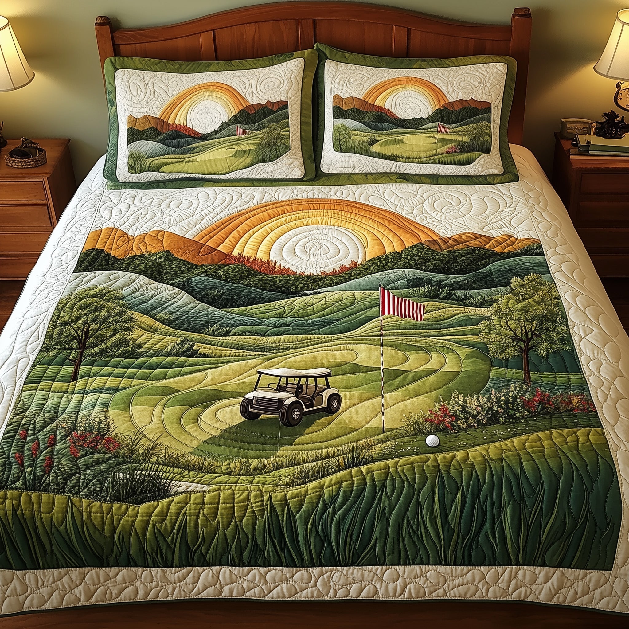 Hole Sunset Quilted Bedding Set Duvet Cover Merchandise Ideas For Golfers