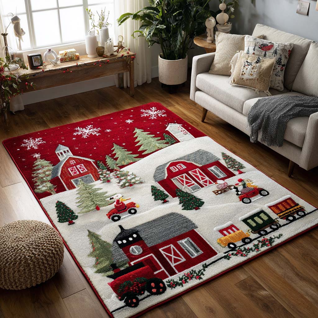 Holiday Barn Area Rug Christmas Entryway Decor Family Xmas Presents