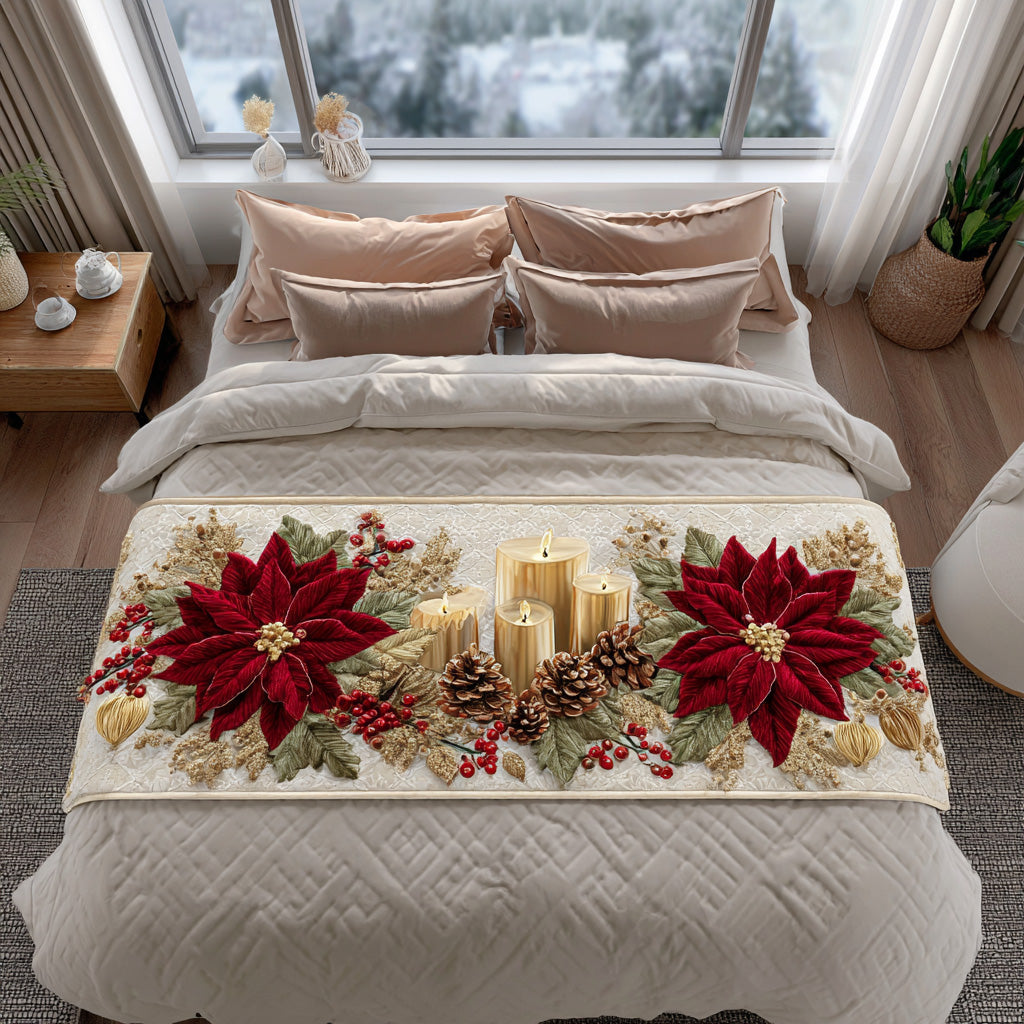 Holiday Blossom Quilted Bed Runner Bed Christmas Decor Family Christmas Gifts