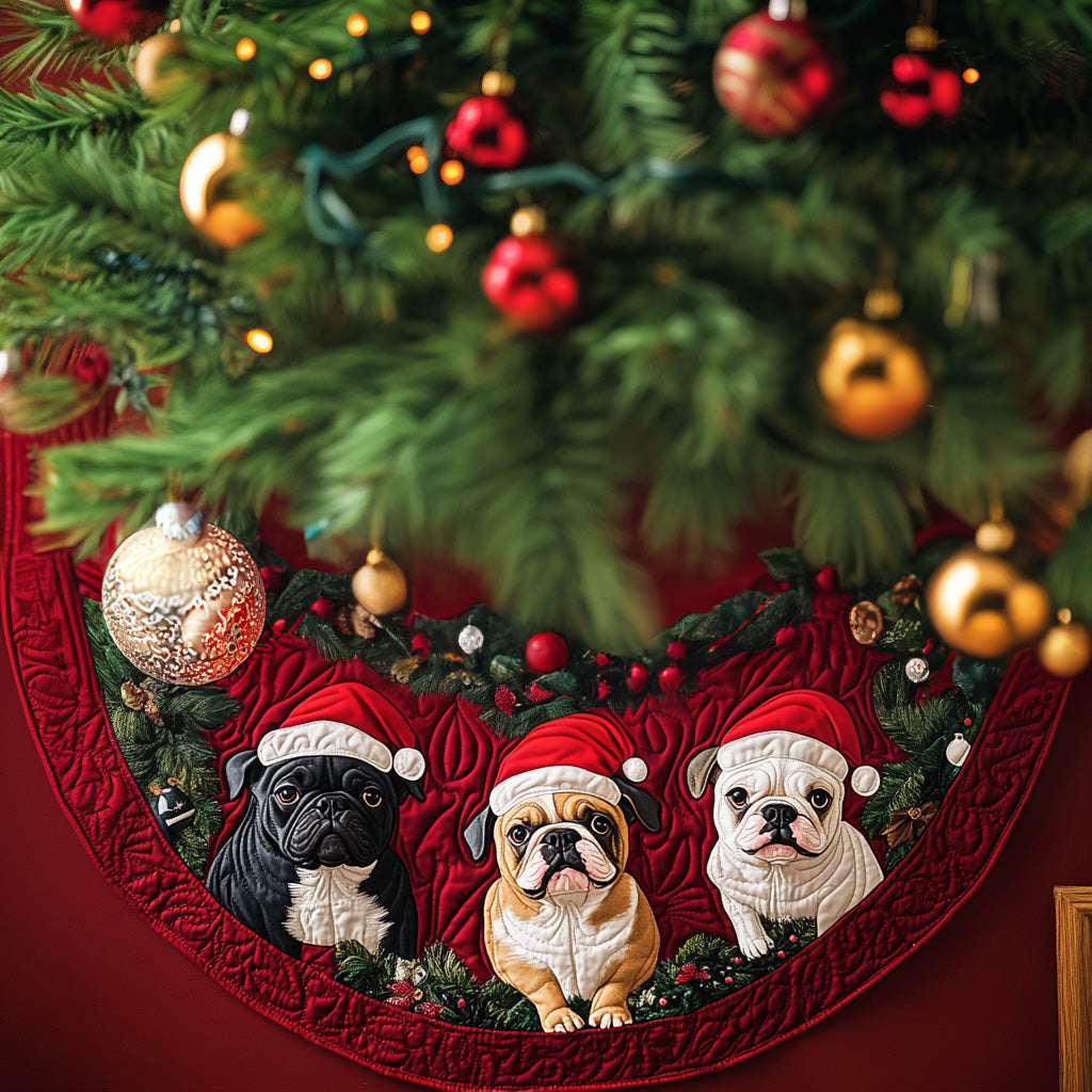 Holiday Bulldog Charm Quilted Christmas Tree Skirt Beautiful Tree Skirt to Complete Your Christmas Look