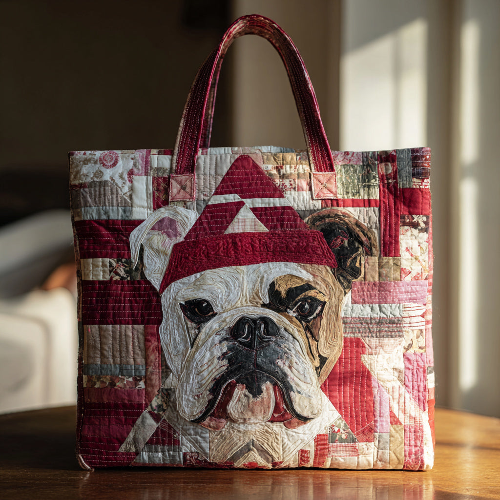 Holiday Bulldog Quilted Tote Bag Present Ideas For Dog Lovers
