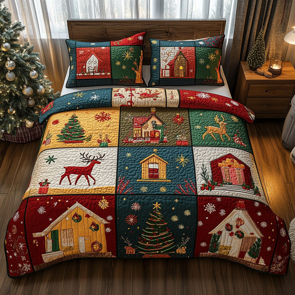 Holiday Cabins Quilted Bedding Set Xmas Duvet Sets Cool Family Gifts For Christmas