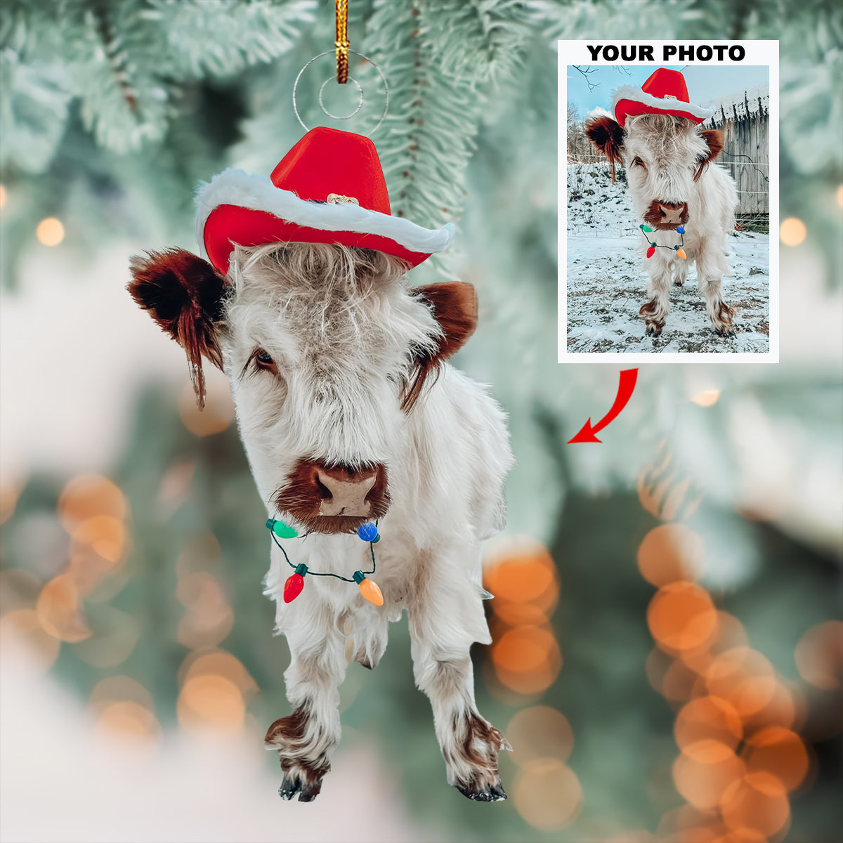 Holiday Calf Personalized Photo Mica Ornament Gift For Cow Lovers Cow Owners Pet Lover