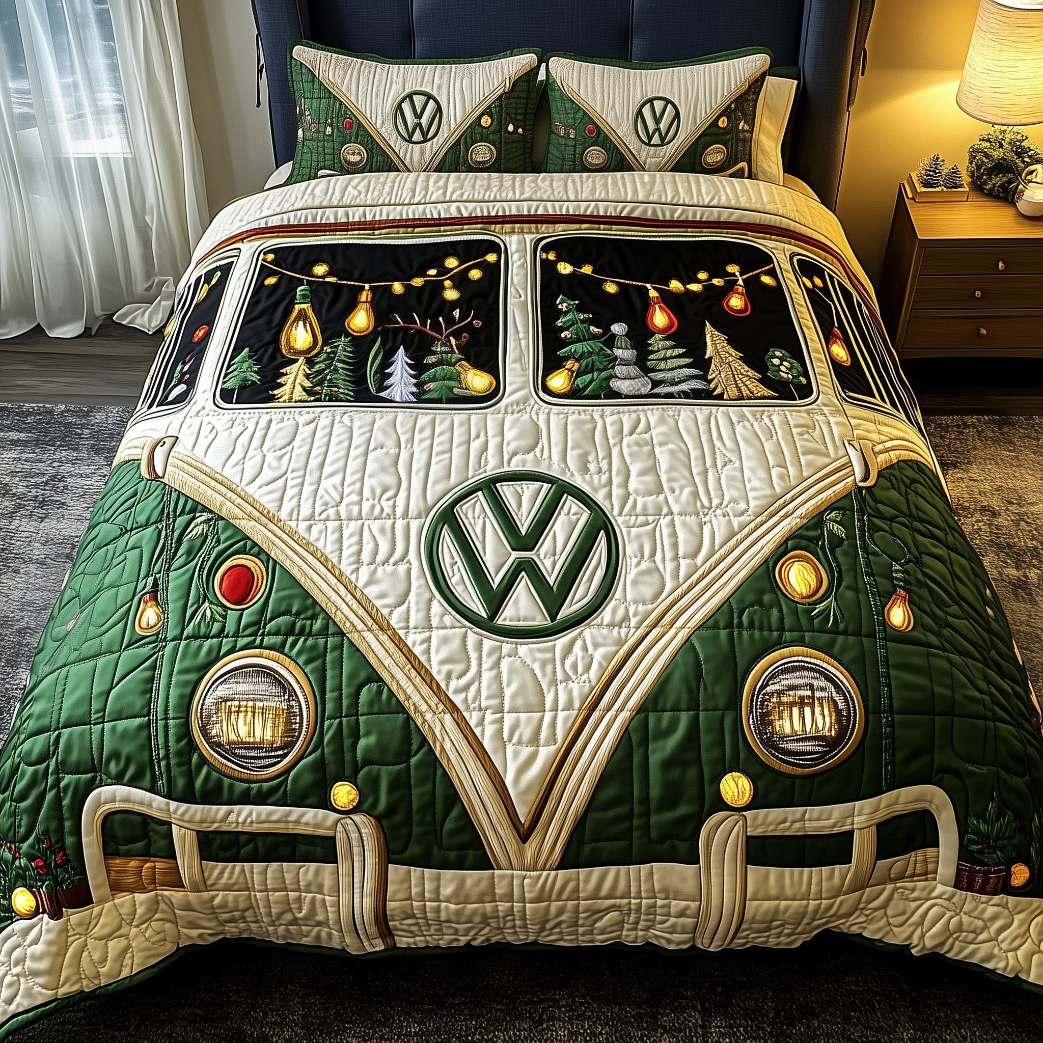Holiday Camper Quilted Bedding Set Christmas Van Decor Best Xmas Bedding Gifts