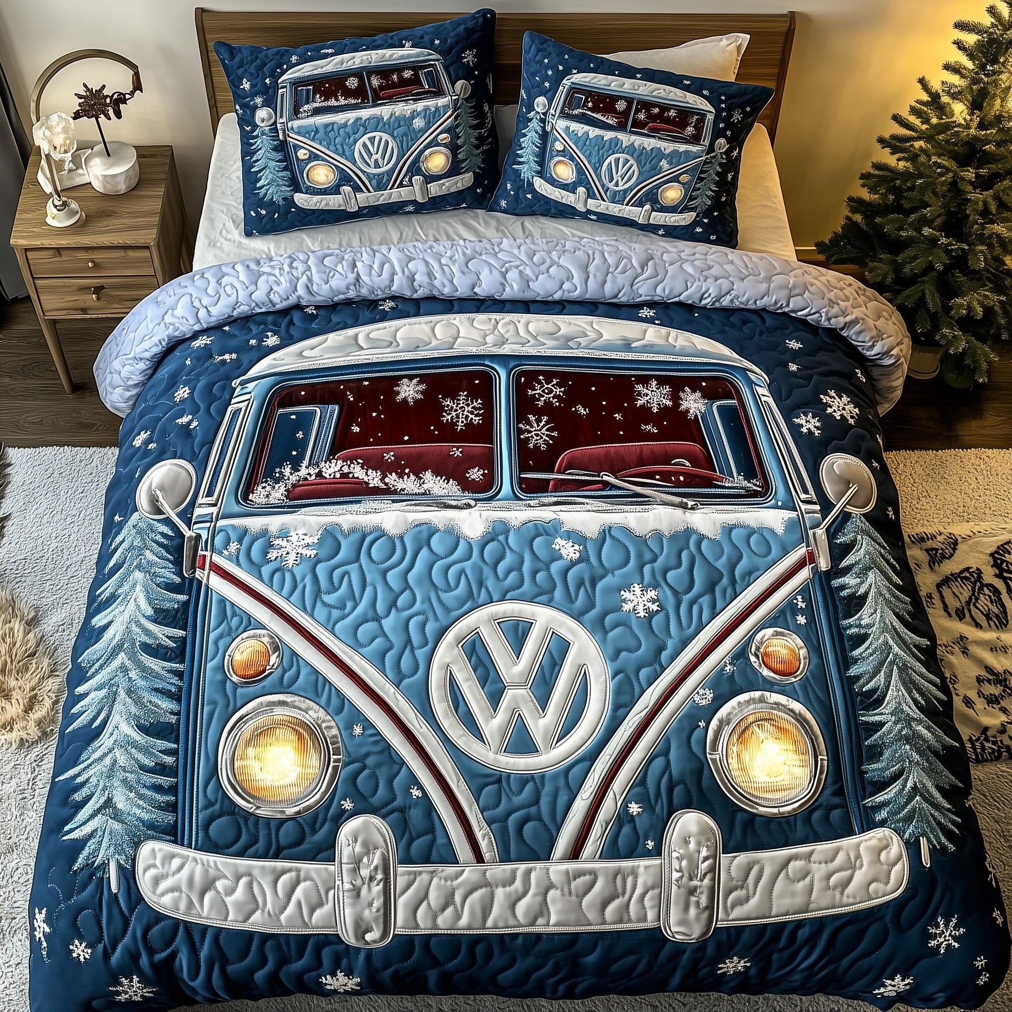Holiday Camper Quilted Bedding Set Holiday Road Trip Theme Happy Christmas Day Gifts For Mom