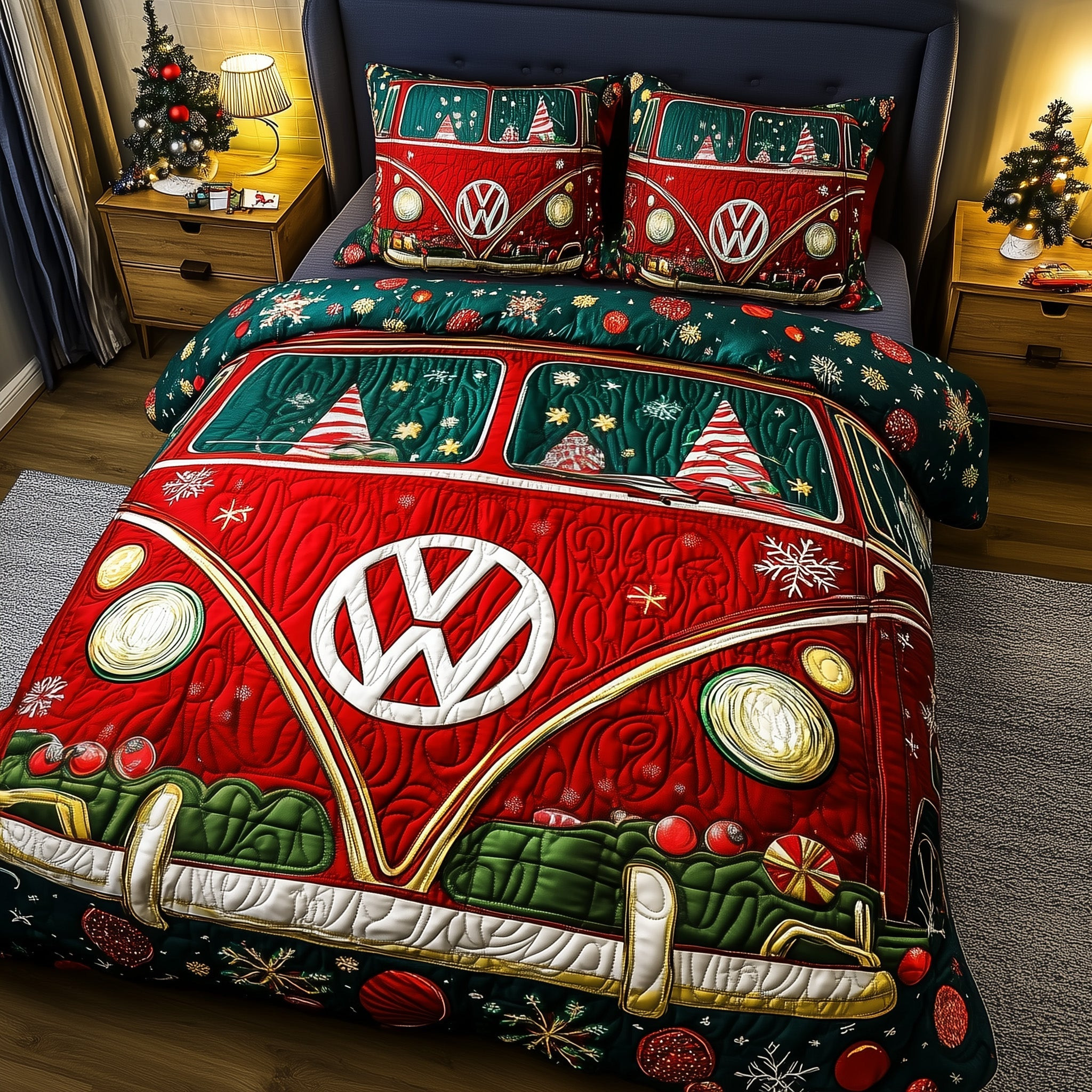 Holiday Camper Quilted Bedding Set Merry Christmas Decor Best Xmas Bedding Gifts