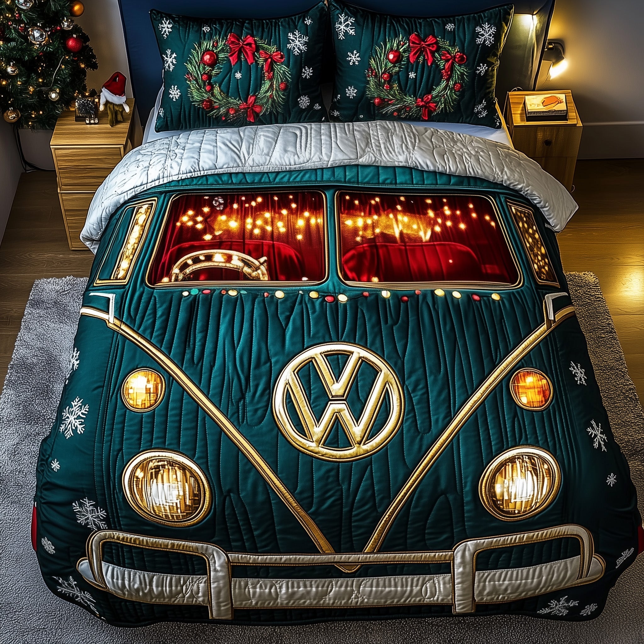 Holiday Camper Quilted Bedding Set Santa Drives Decor Awesome Xmas Bedding Presents
