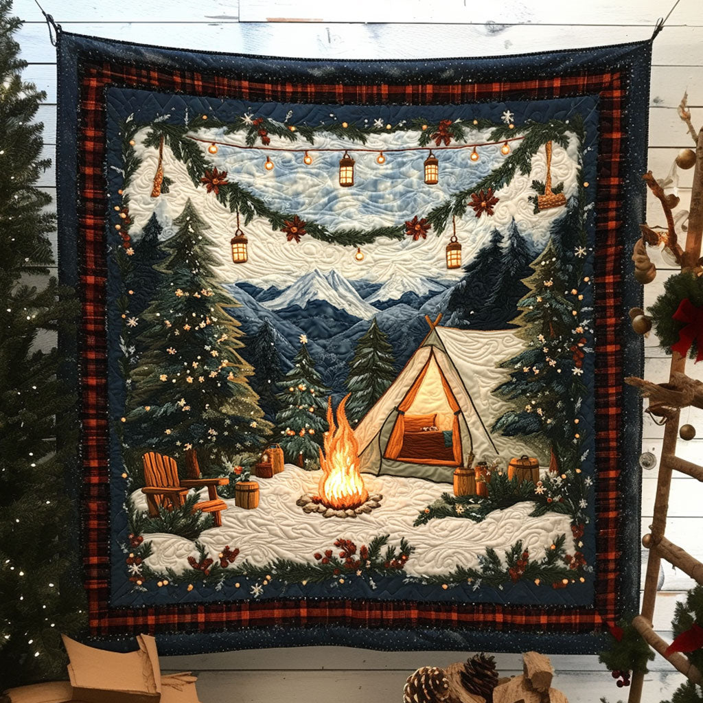 Holiday Camping Quilted Blanket Queen Size Blanket Best Christmas Gifts 2025