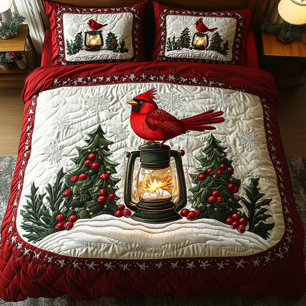 Holiday Cardinal Quilted Bedding Set Christmas Duvet Cover Cardinal Themed Gifts