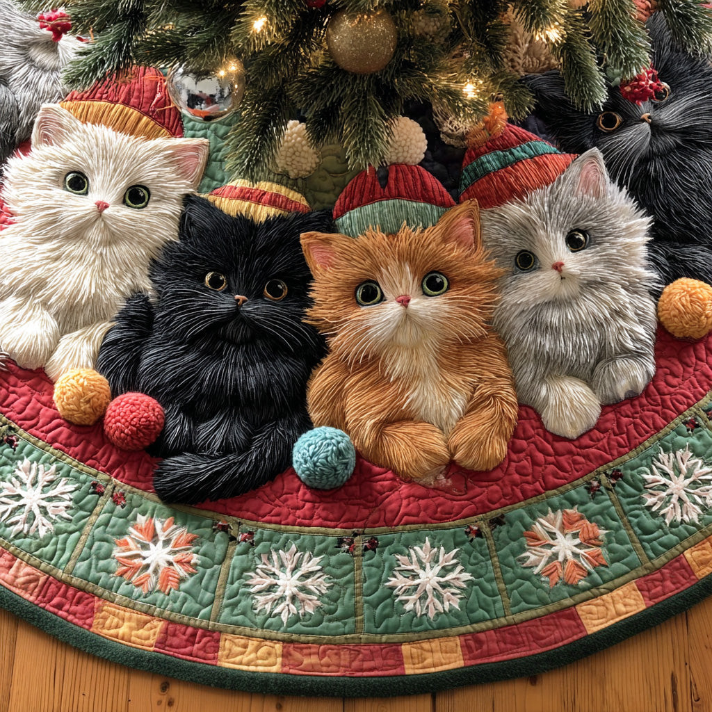 Holiday Cat Charm Christmas Quilted Tree Skirt Cat Themed Home Decor Xmas Gift Ideas