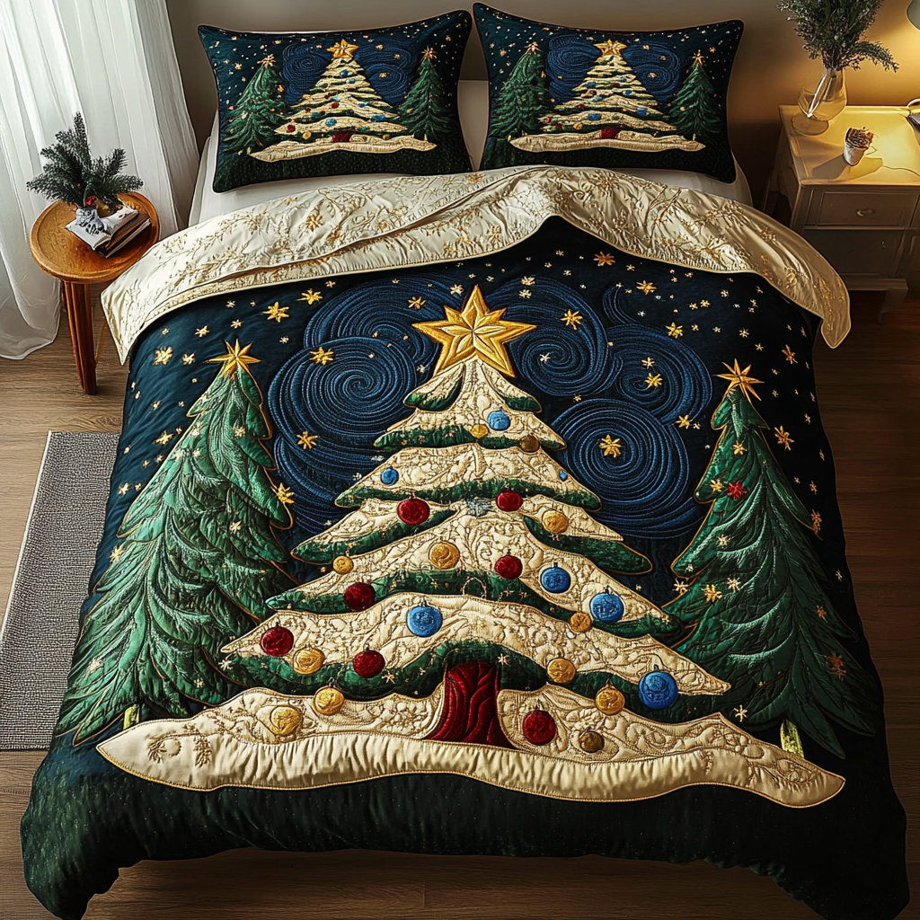 Holiday Charm Quilted Bedding Set Holiday Season Duvet Cover Set Christmas Gifts For Friends