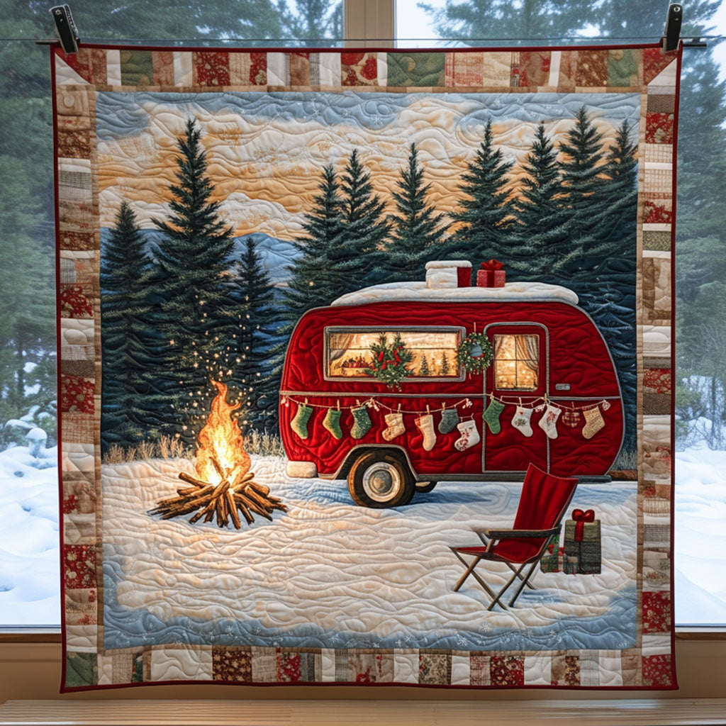 Holiday Cheer Camper Quilt Blanket King Blanket Xmas Gifts For Camping Lovers