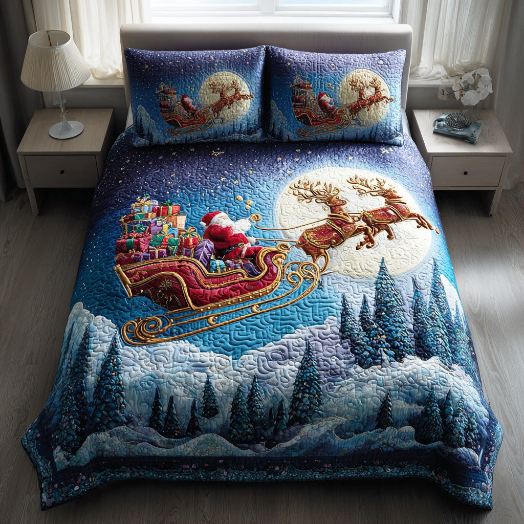 Holiday Cheer Santa Quilted Bedding Set Holiday Duvet Covers Family Christmas Present Ideas