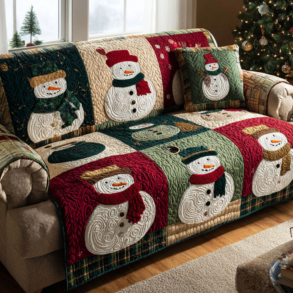 Holiday Chill Quilted Sofa Cover Holiday Couch Covers Snowman Christmas Presents