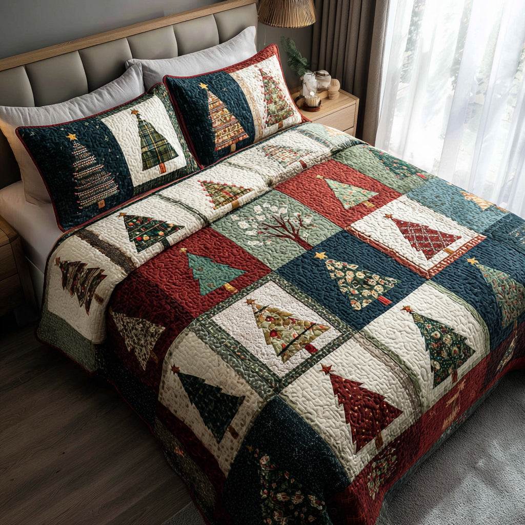 Holiday Christmas Tree Quilted Bedding Set Holiday Duvet Cover Set Present For Mother In Law Christmas