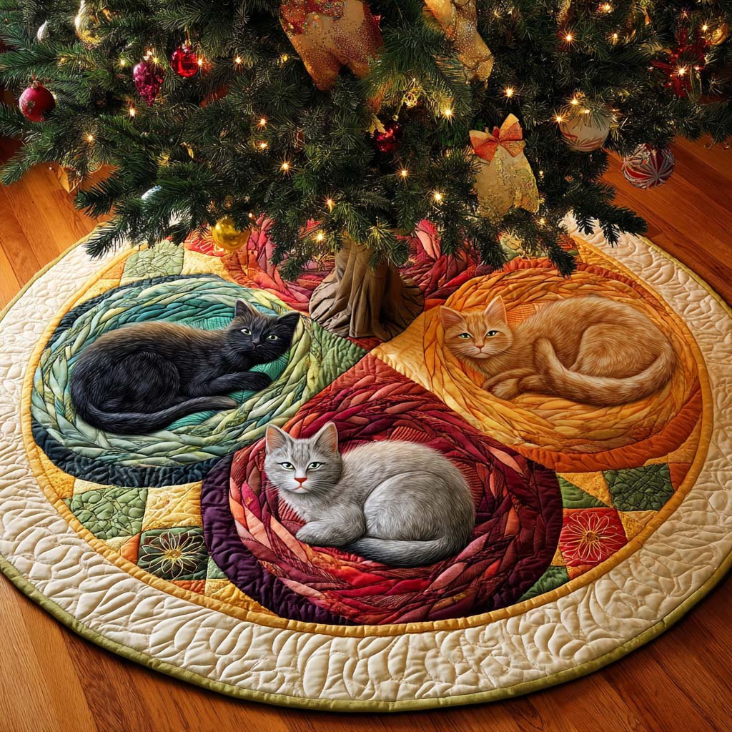 Holiday Circle Quilted Tree Skirt Winter Home Decor Cat Gifts For Christmas