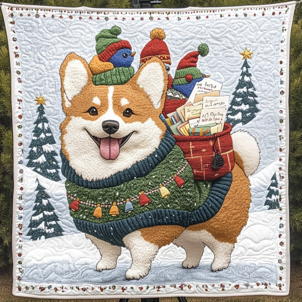 Holiday Corgi Delights Quilted Blanket Great Dog Christmas Gifts
