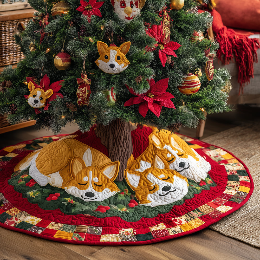 Holiday Corgi Retreat Christmas Quilted Tree Skirt Xmas Home Decor Gifts For A Corgi Lover