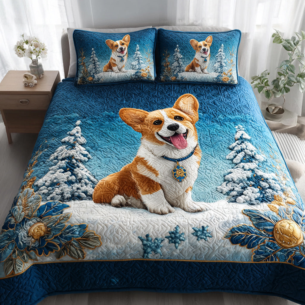 Holiday Corgi Spirit Quilted Bedding Set Christmas Bedding Sets Gifts For A Corgi Lover