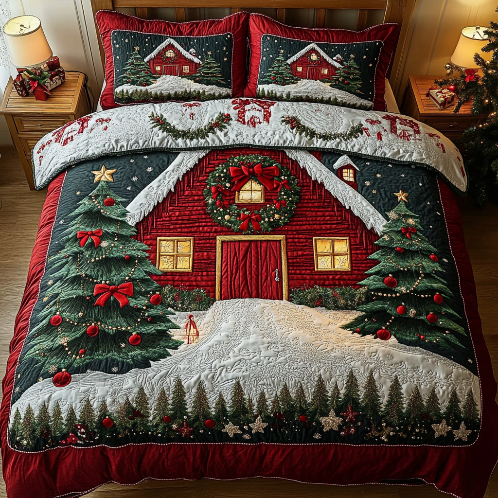 Holiday Cottage Quilted Bedding Set Holiday Duvet Cover Set Christmas Gift Ideas For Him