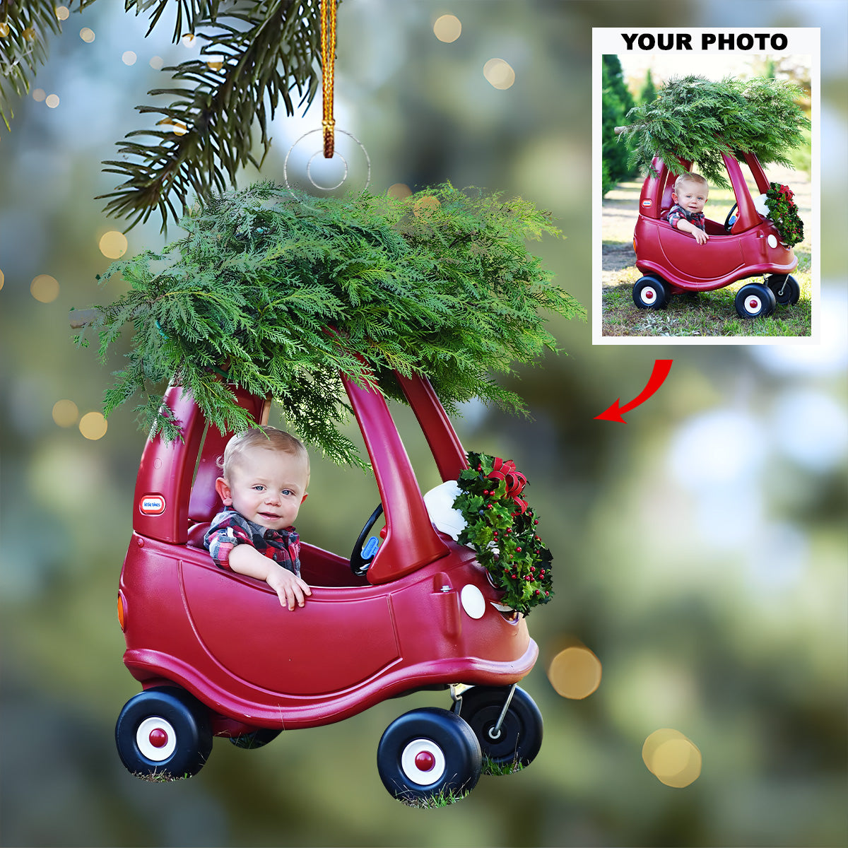 Holiday Cozy Car Ride Personalized Photo Mica Ornament Christmas Gift For Baby Family
