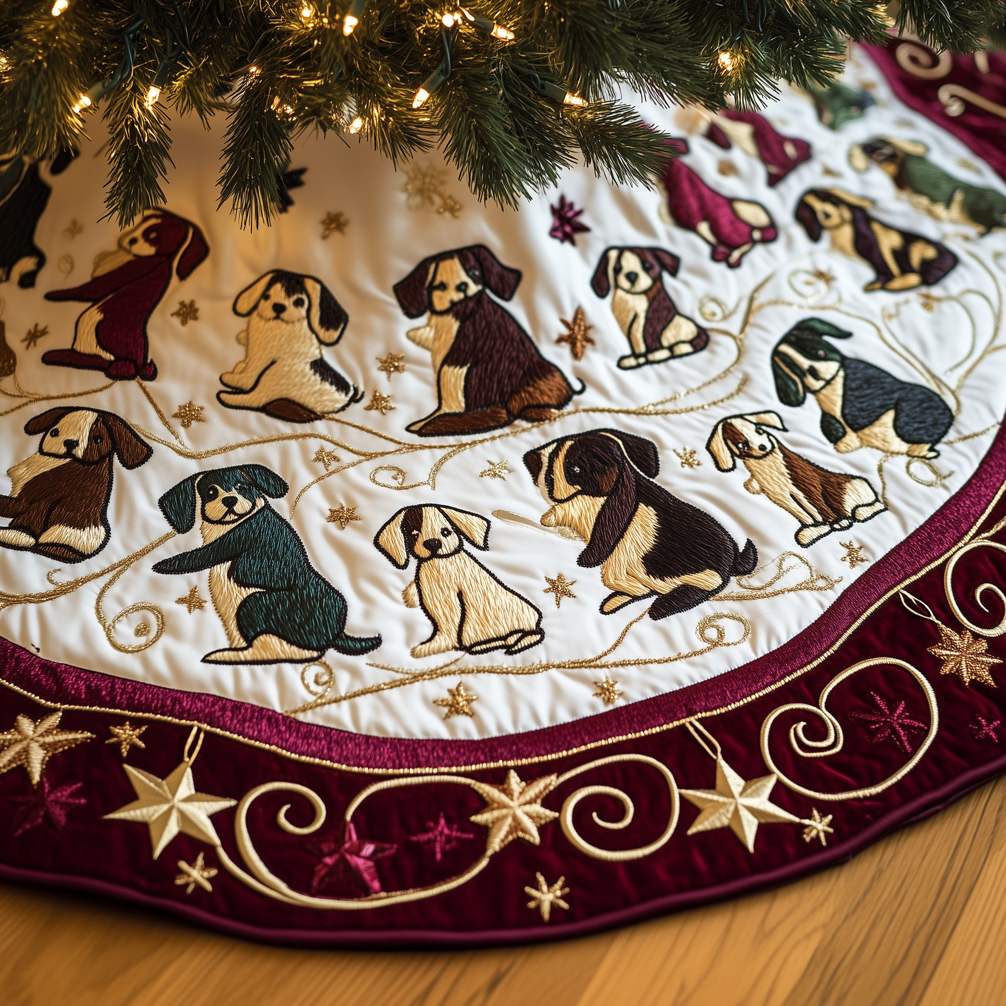 Holiday Dachshund Christmas Tree Skirt Quilted Santa Hat Dog Design Perfect Family Gift