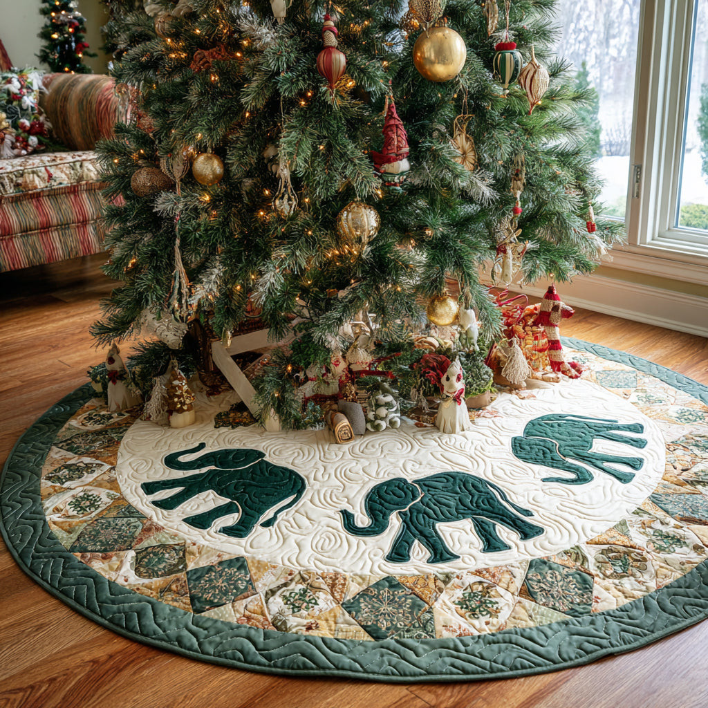 Holiday Elephant Christmas Quilted Tree Skirt Holiday Tree Skirt Animal Lover Christmas Gifts