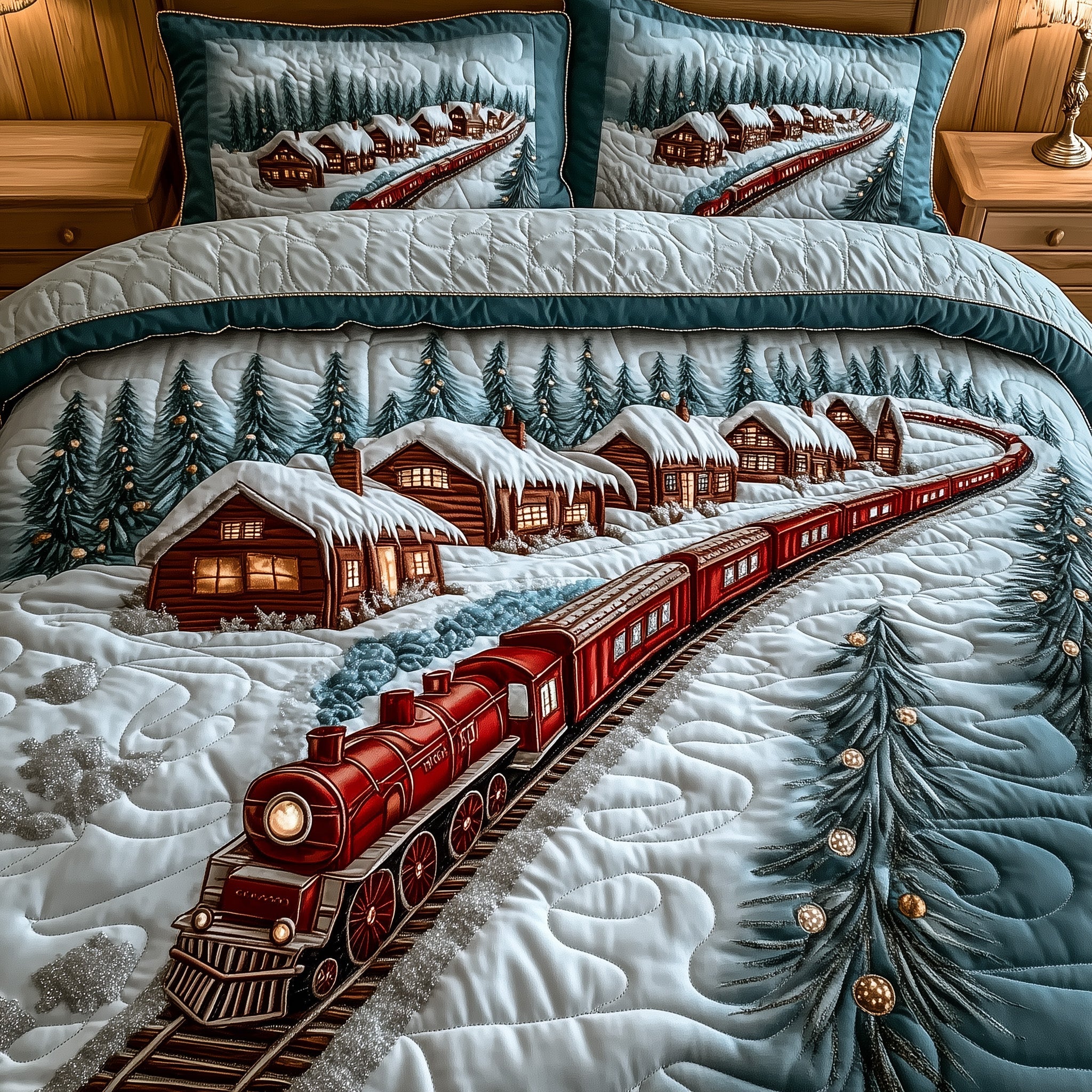 Holiday Express Christmas Quilted Bedding Set Duvet Cover Bedspread Cute Chrismas Holiday Gifts