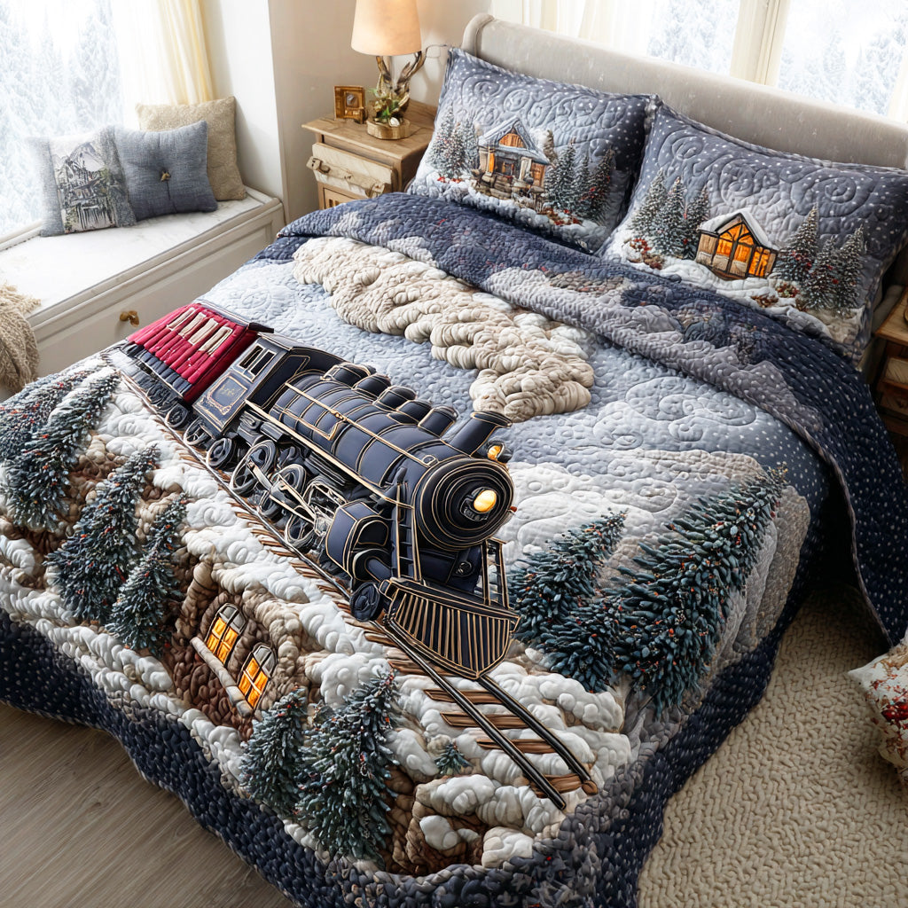 Holiday Express Line Quilted Bedding Set Holiday Duvet Covers Cool Gifts For Christmas Holiday