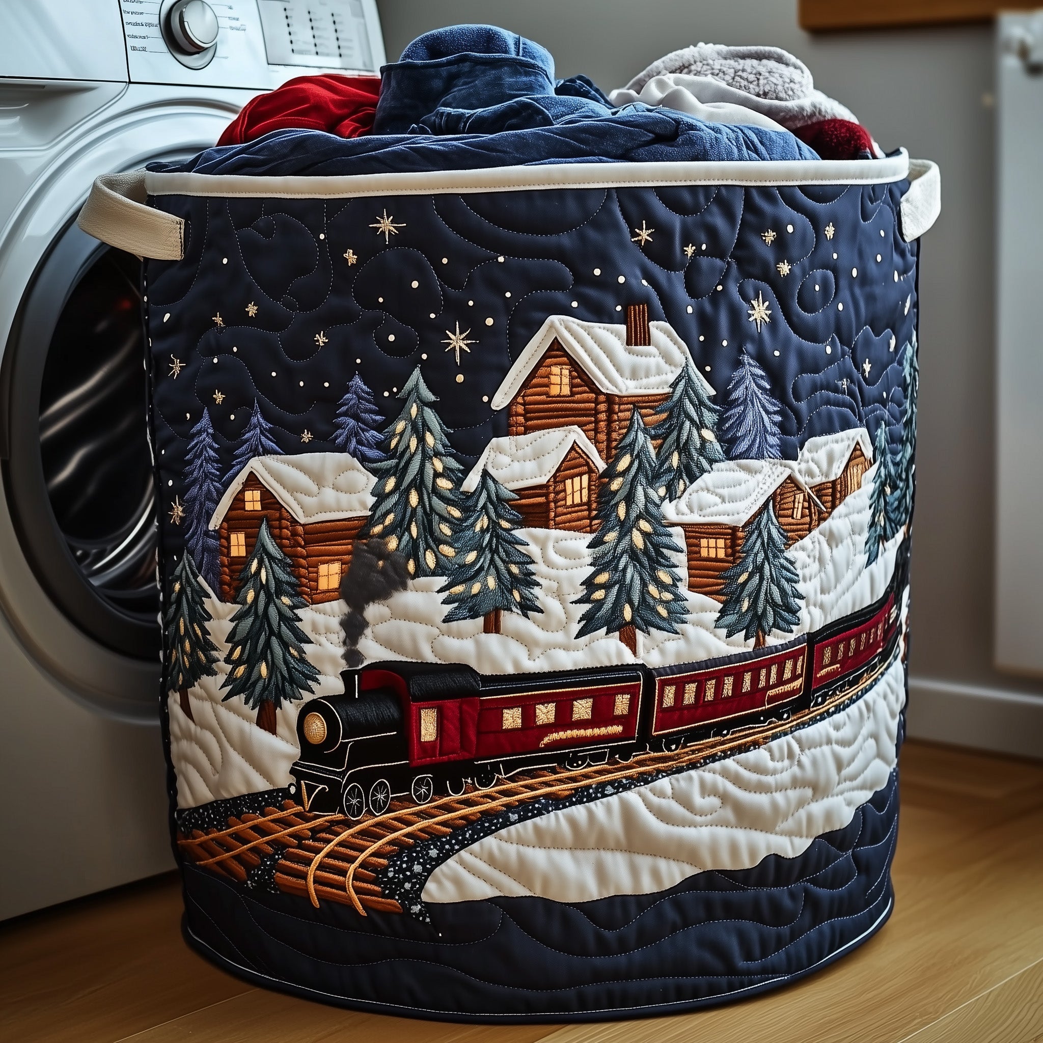 Holiday Express Quilted Laundry Basket Gift For Friends and Family