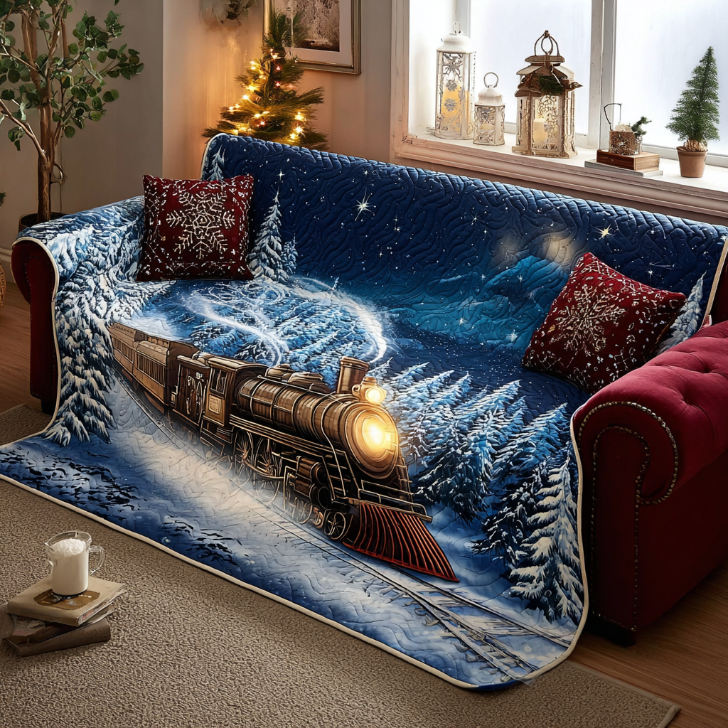 Holiday Express Quilted Sofa Cover Santa Sofa Cover Christmas Presents