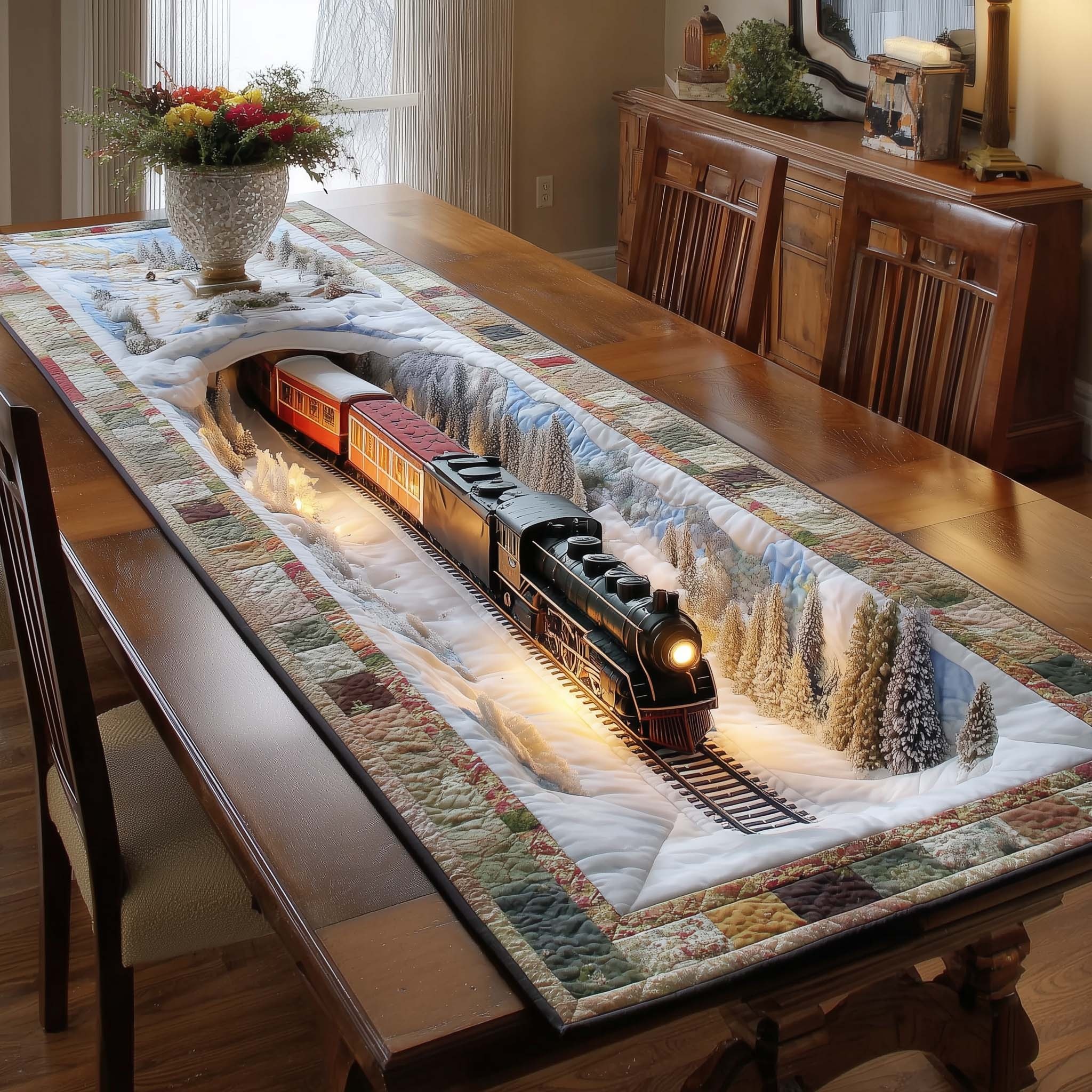 Holiday Express Quilted Table Runner Rustic Kitchen Dining Decor Gift For Cozy Family Home